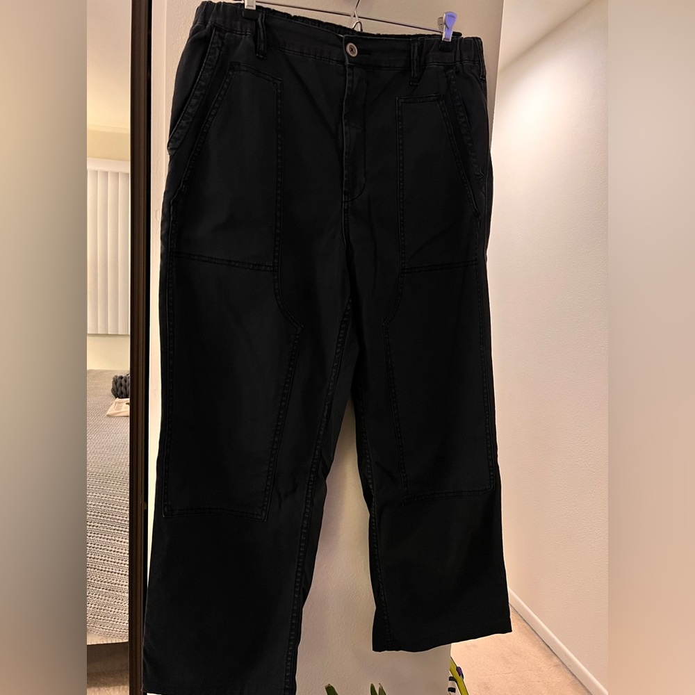 Navy blue Anthropologie cotton pants.